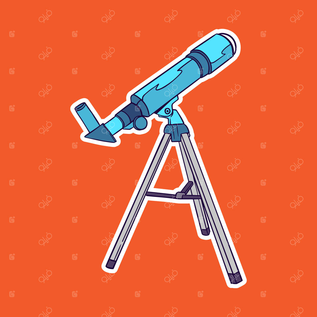 تصویرسازی کارتونی تلسکوپ با پس‌زمینه نارنجی