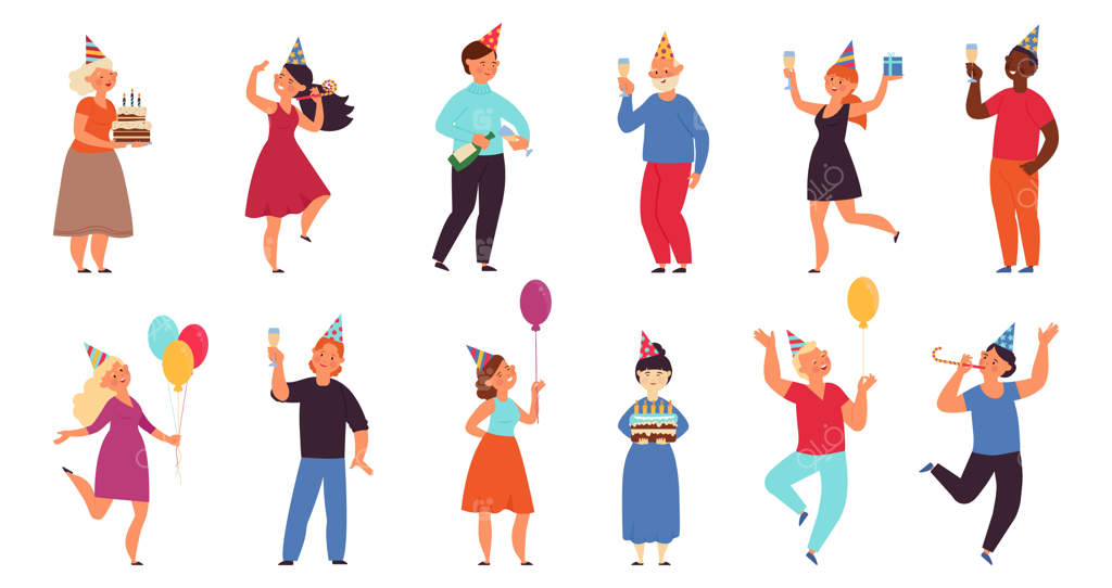 مهمانی تولد: زنانی که با هم شادی می‌کنند و بادکنک‌ها دارند - جشن در دفتر کار همراه با شخصیت‌های خوشحال و بامزه (وکتور)