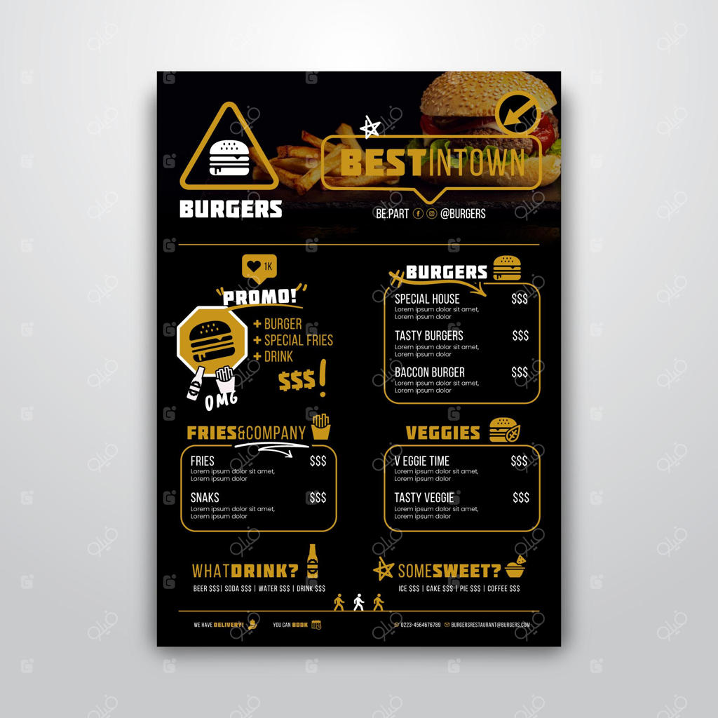 پترن منو برای رستوران برگر