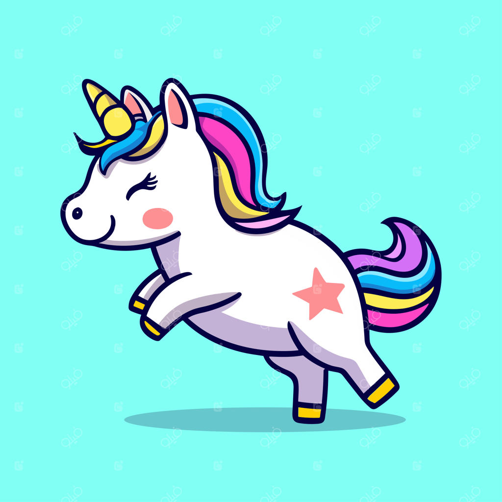 تصویرسازی وکتور تک‌شاخ فانتزی و بامزه در حال پرش