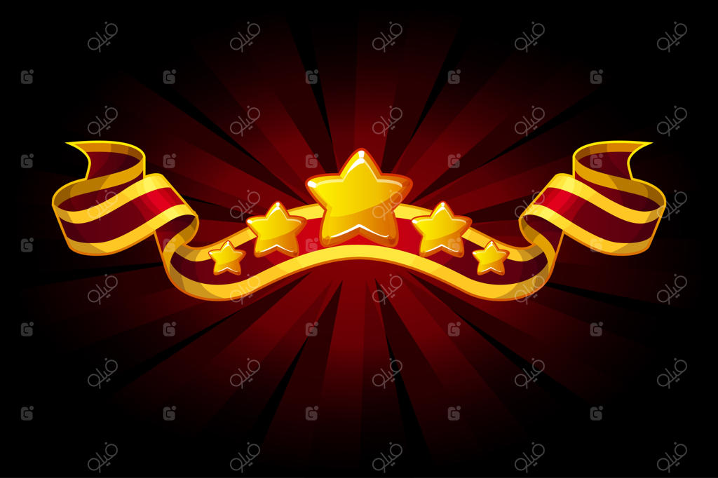 نشان روبان قرمز با ستاره‌های طلایی برای منابع بازی UI. اشیا در لایه‌های جداگانه.