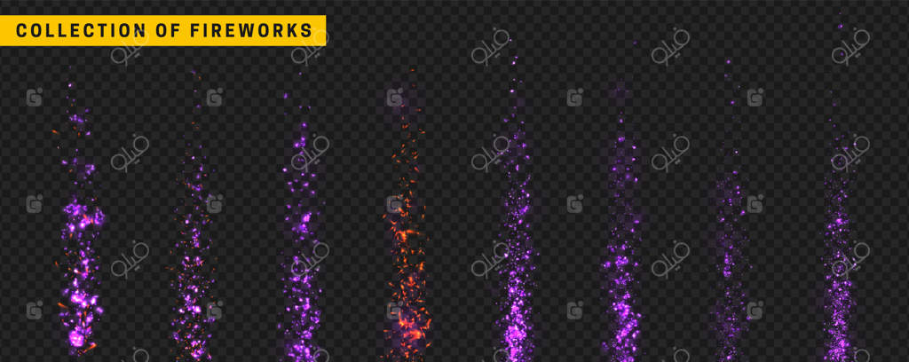 نورهای آتش‌بازی، انفجارهای آتش‌بازی؛ مجموعه‌ای از طرح‌های واقع‌گرایانه نورپردازی - تصویرسازی وکتور