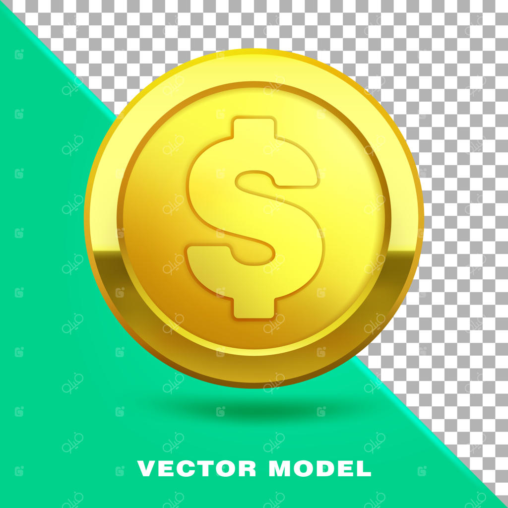 سکه طلا با علامت دلار سه‌بعدی و واقعی