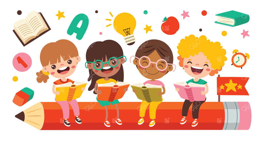 کتاب خواندن کودکان روی مداد