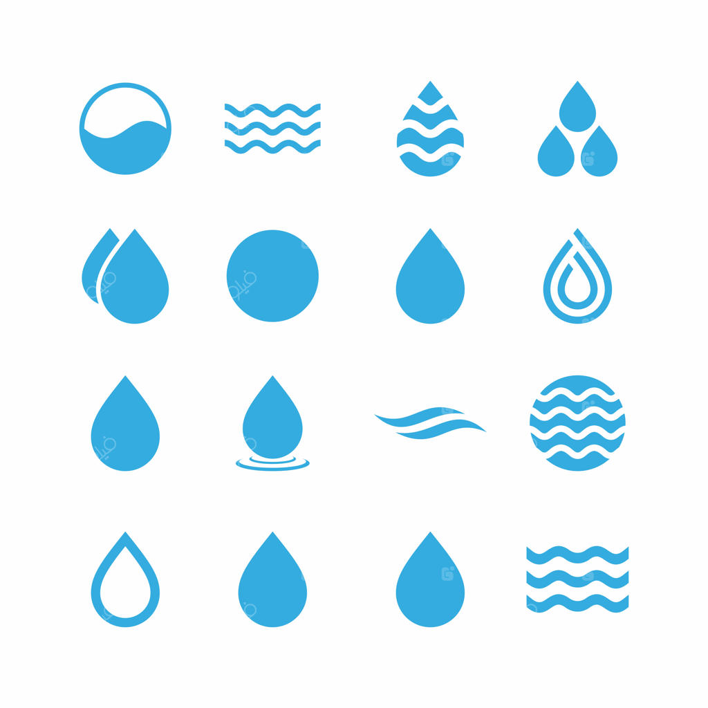 مجموعه آیکون‌های آبی قطره و موج آب