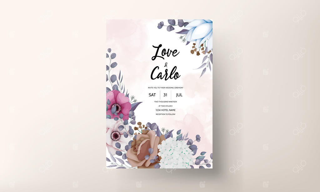 کارت دعوت عروسی بوهمیایی با طرح گل‌های زیبا