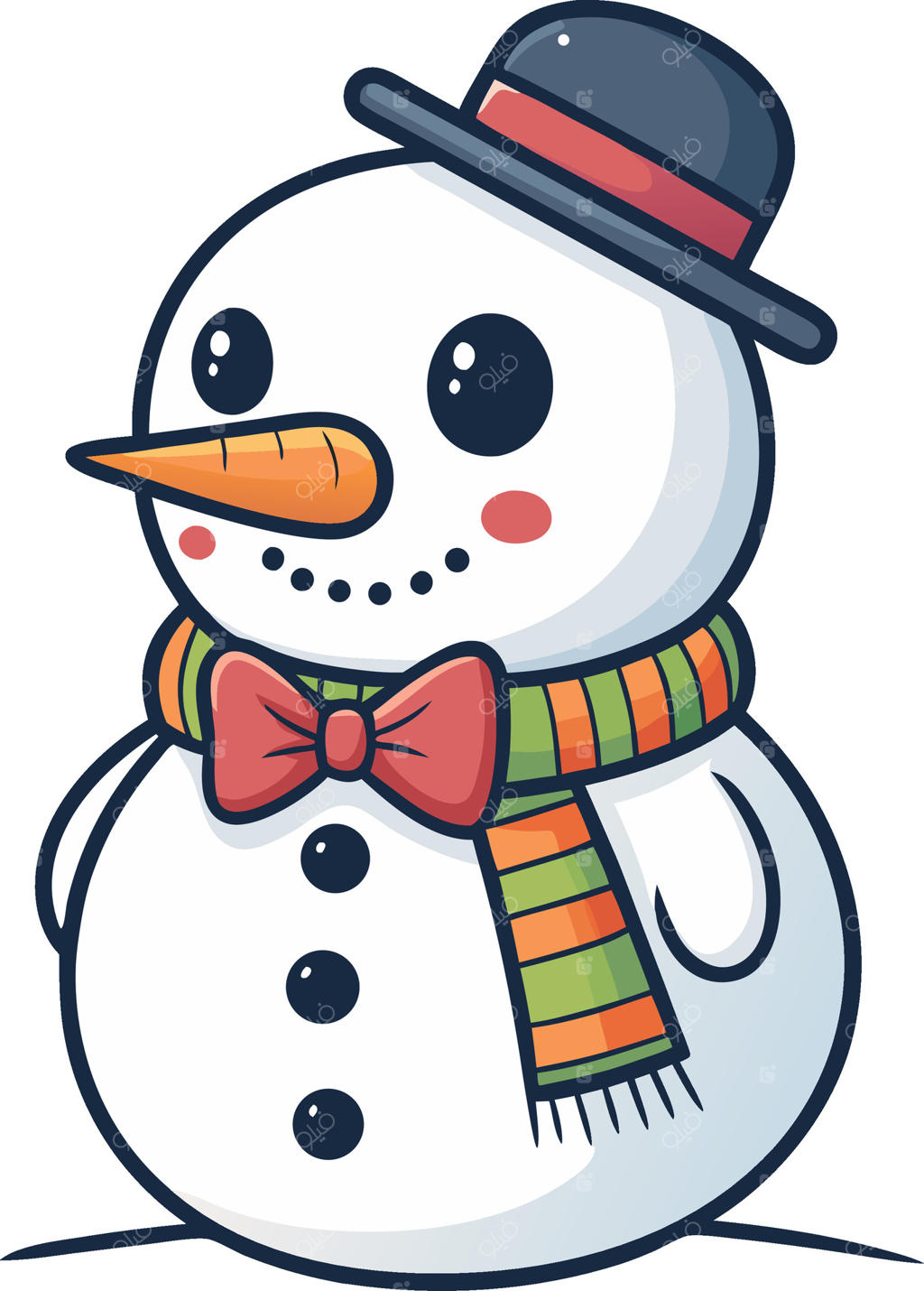 آدم‌برفی کارتونی شاد با کلاه و شال‌گردن، ایده‌آل برای تزئینات و کاردستی‌های تعطیلات