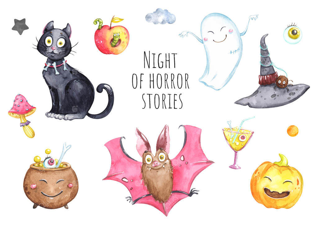 مجموعه‌ای از تصاویر هالووین، نقاشی‌های آبرنگی، شب همه قدیسین