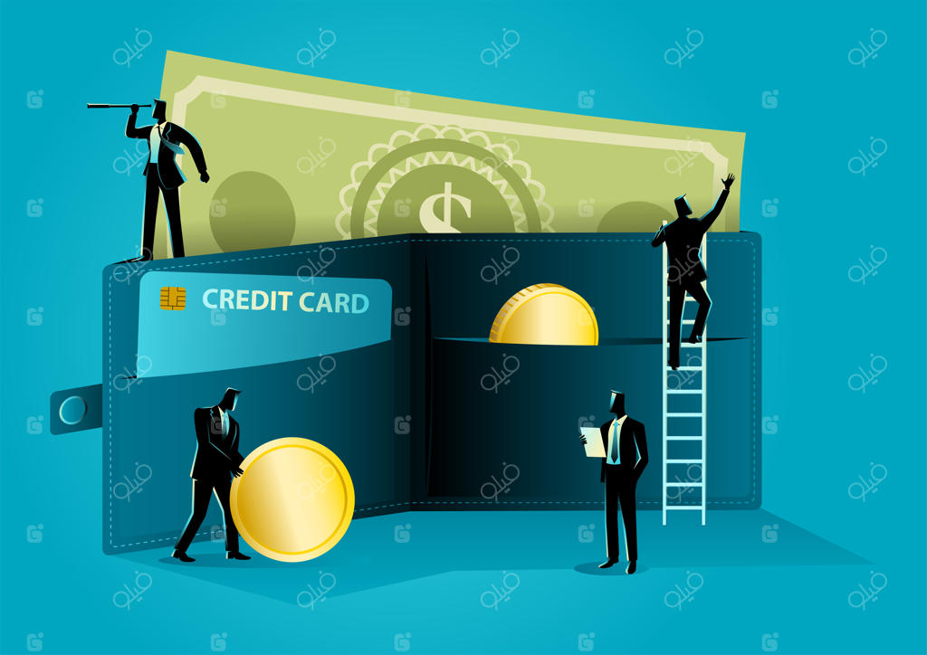 بازرگانان در حال تنظیم پول در کیف پول بزرگ