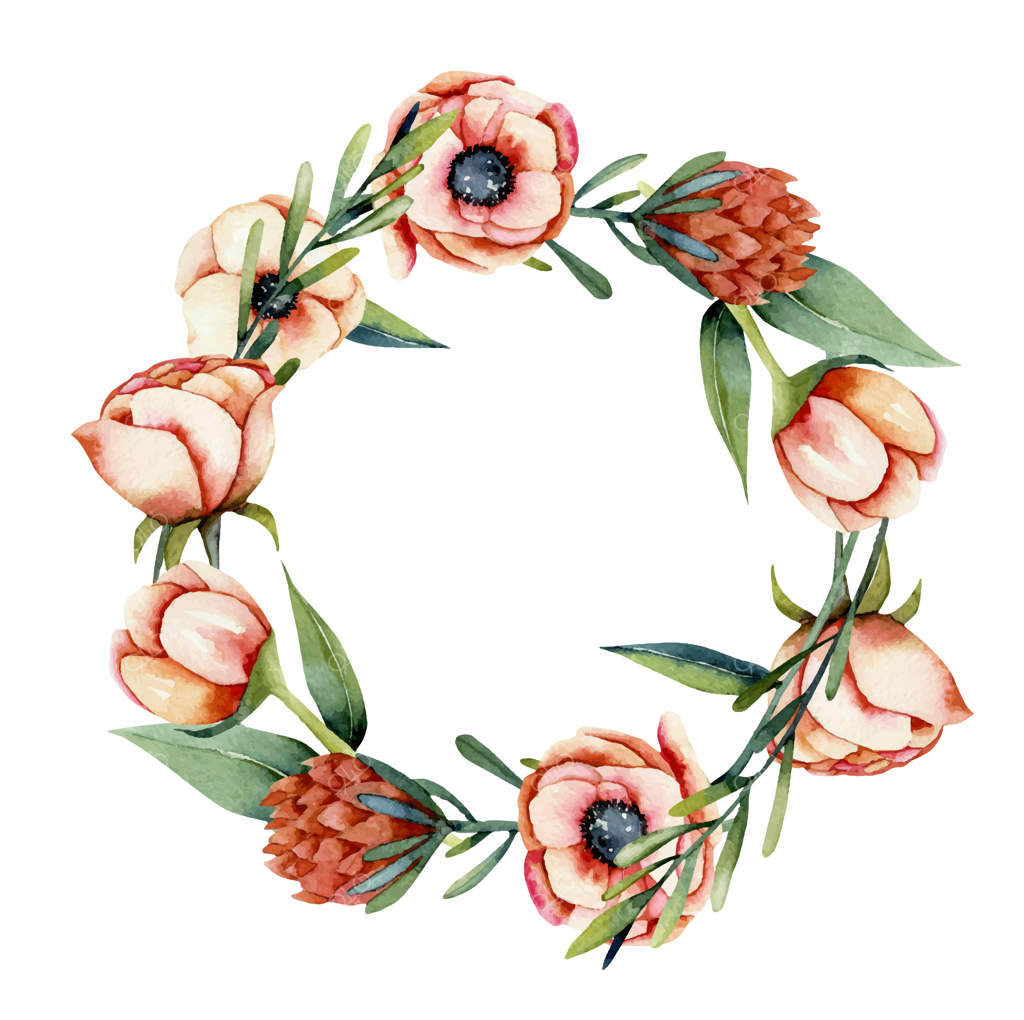 حلقه گل آبرنگی شقایق دریایی و پروتیا