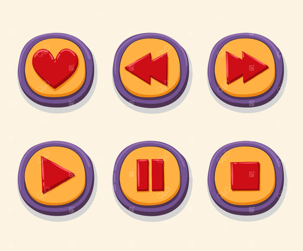 دکمه‌های سه‌بعدی دست‌ساز برای پخش‌کننده موسیقی.