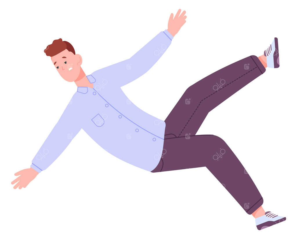 مرد جوان وحشت‌زده در حال سقوط خطر آسیب‌دیدگی