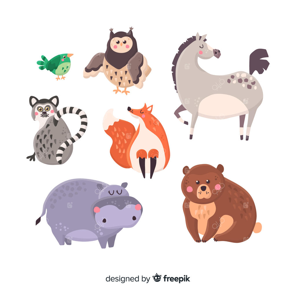 مجموعه حیوانات بامزه با طراحی دستی