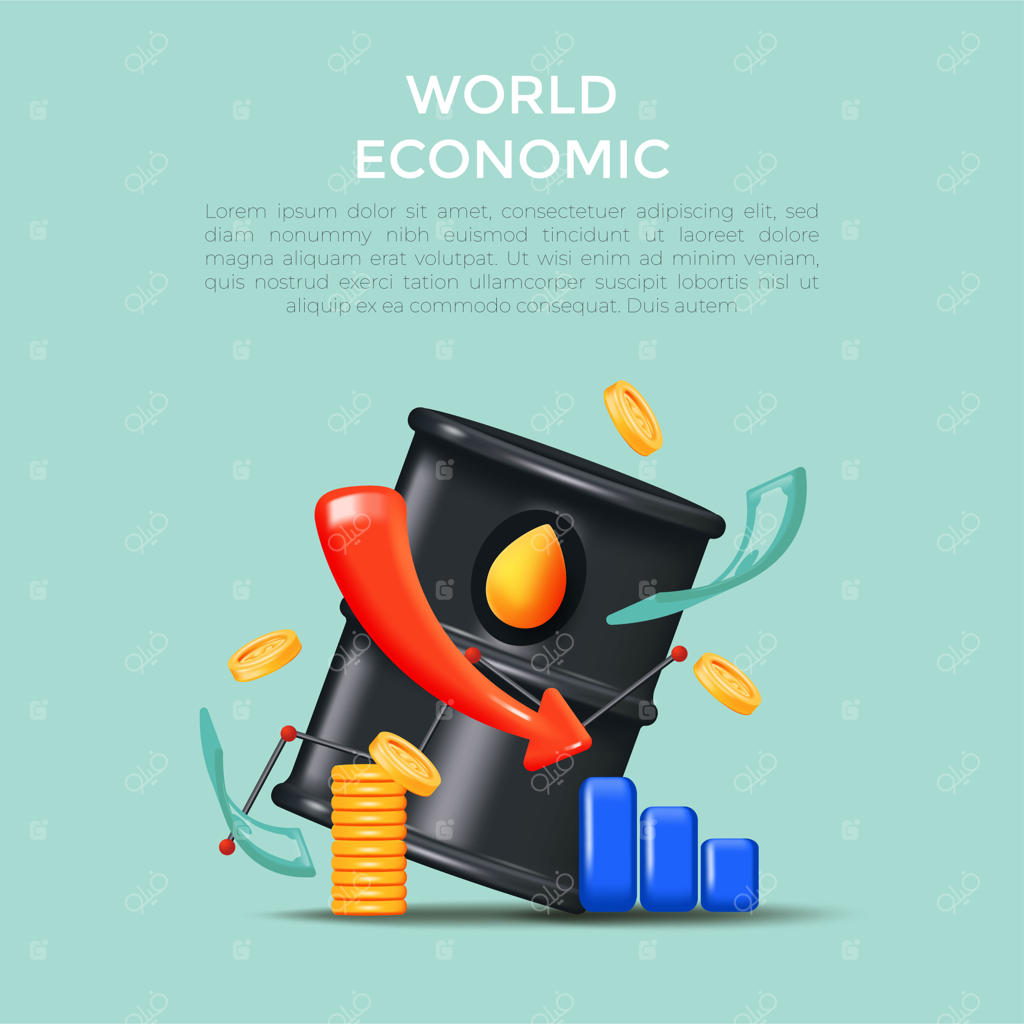 مفهوم خلاقانه تحریم نفت: اقتصاد جهانی، صنعت نفت و اخبار تجاری - نمودار قیمت‌ها و سرمایه‌گذاری‌های مالی در طراحی واقع‌گرایانه سه‌بعدی وکتور