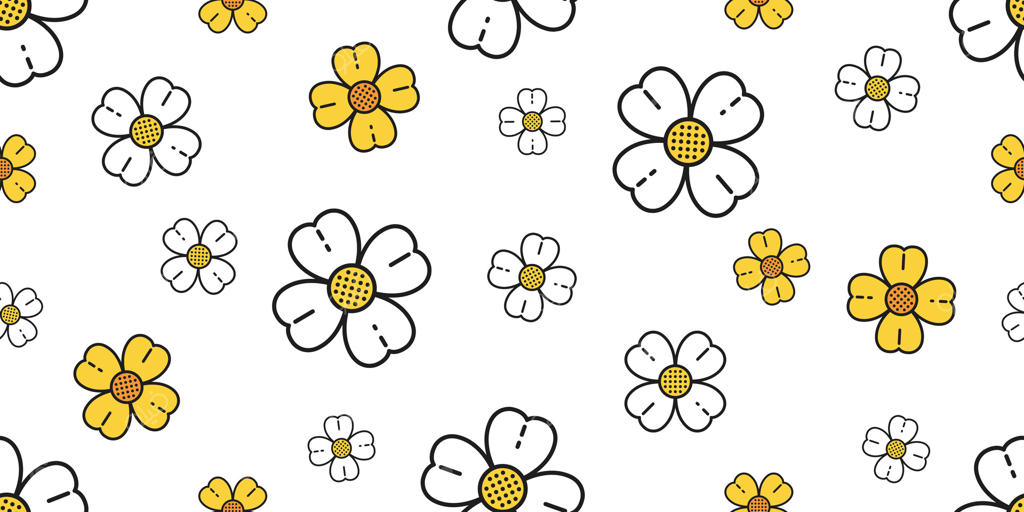 پترن یکپارچه گل دیزی و رز گیاهان و برگ‌ها برای کاغذ کادو، باغ و جنگل، پس‌زمینه تکرارشونده، طراحی اسکچ برای روسری و طرح‌های مجزا