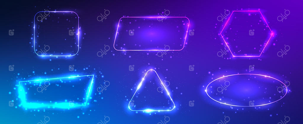 مجموعه‌ای از شش قاب نئون با افکت‌های درخشان و زرق‌وبرق‌دار