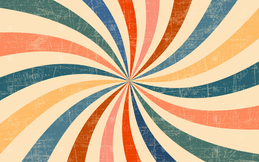 پس‌زمینه سیرک و الگوی مارپیچ شعاع‌های قدیمی: پوستری وینتج با خطوط شعاعی قرمز و سفید مانند خورشید یا ستاره که بافت کهنه‌ای دارد. مناسب برای سیرک، کارناوال، جشنواره تابستانی یا پس‌زمینه خیمه‌شب‌بازی