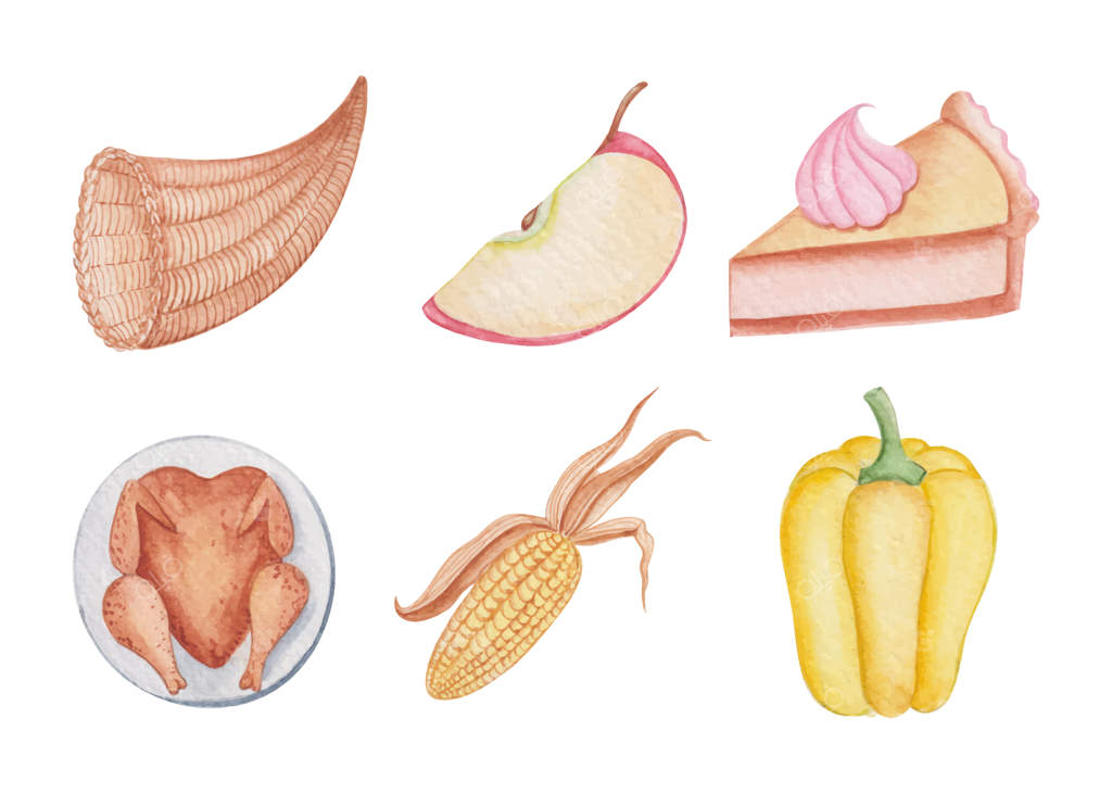 مجموعه عناصر دست‌ساز و آبرنگی جشن شکرگزاری