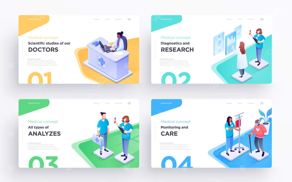اسلایدهای قالب ارائه یا تصاویر بنر برای وب‌سایت‌ها و اپلیکیشن‌های پزشکی