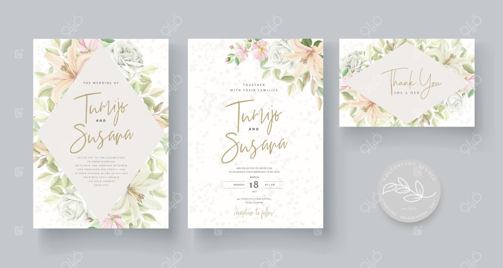 قالب کارت عروسی با طراحی گل‌ها