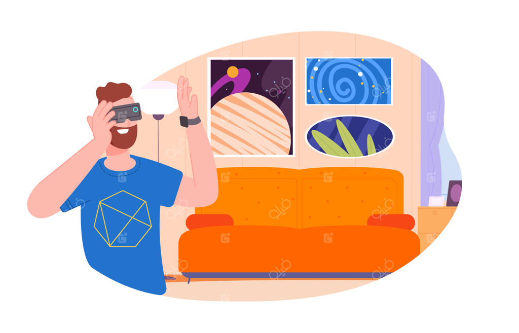 نمایشگاه واقعیت مجازی: تور واقعیت افزوده نقاشی‌های مجازی در اتاق وی‌آر و ارائه دیجیتال دکوراسیون داخلی آینده با فناوری سایبری