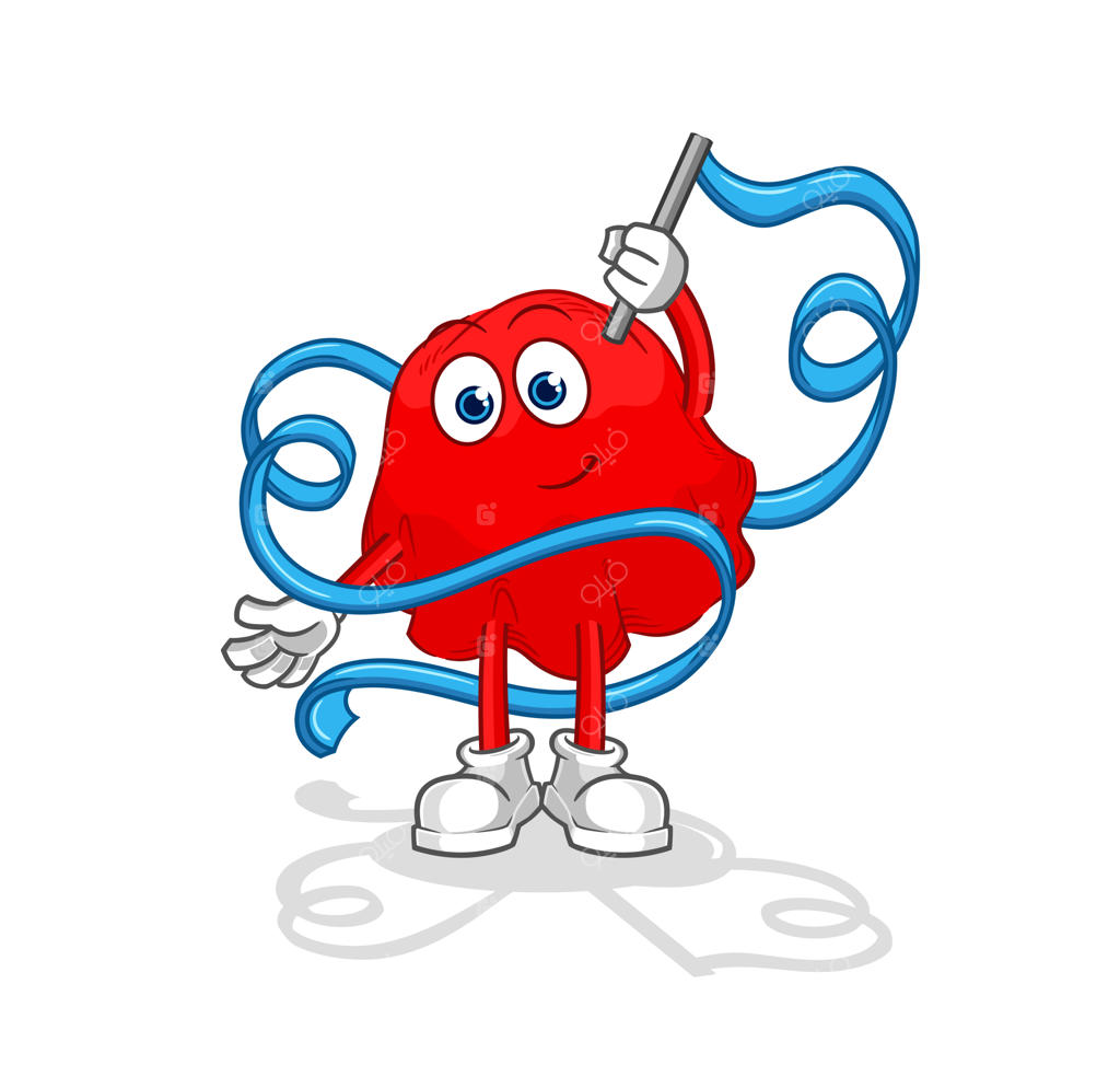 کارتون ماسکوت ژیمناستیک با روبان قرمز به صورت وکتور