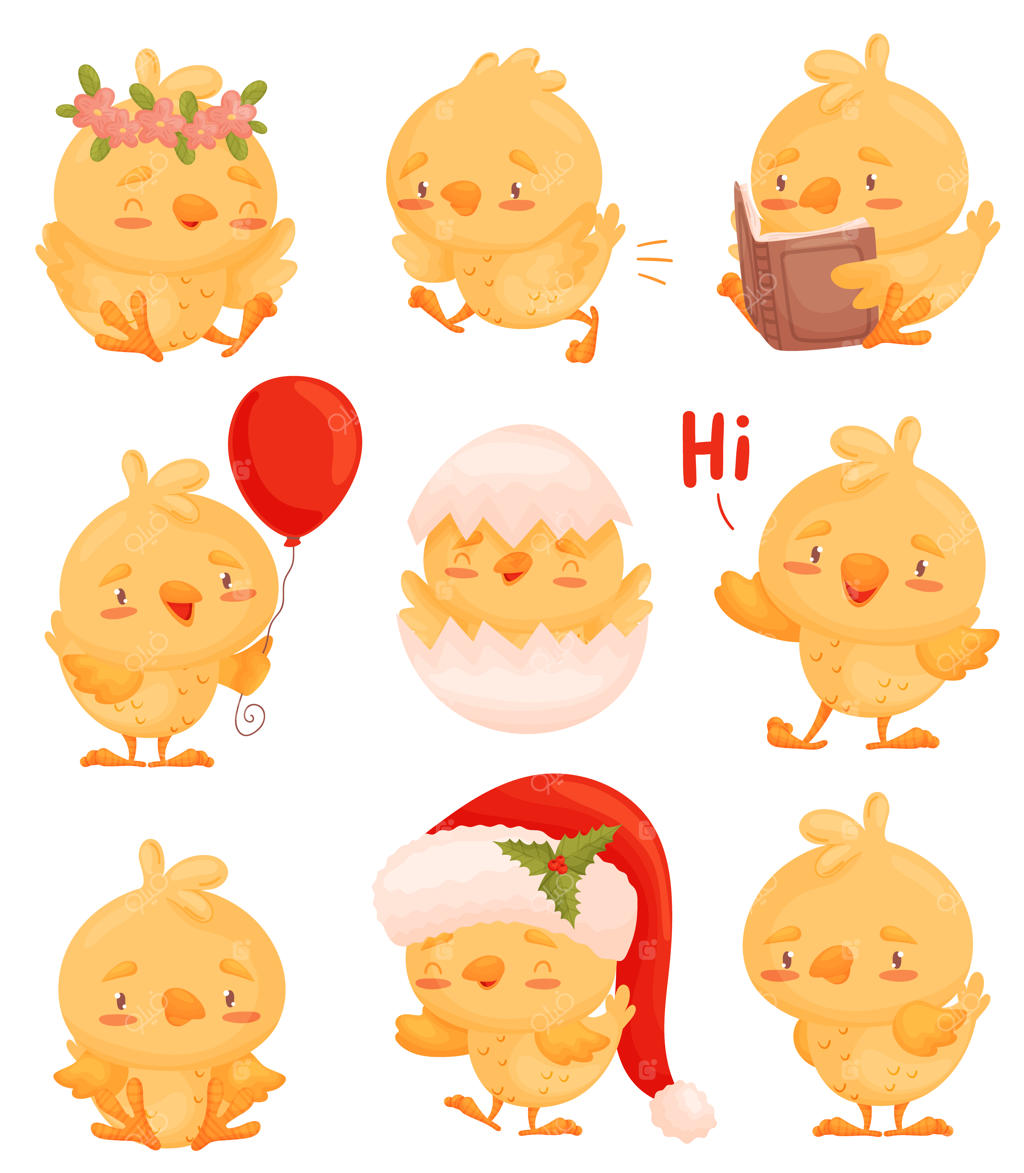 مجموعه تصاویر مرغ‌ها با اشیاء مختلف در دست