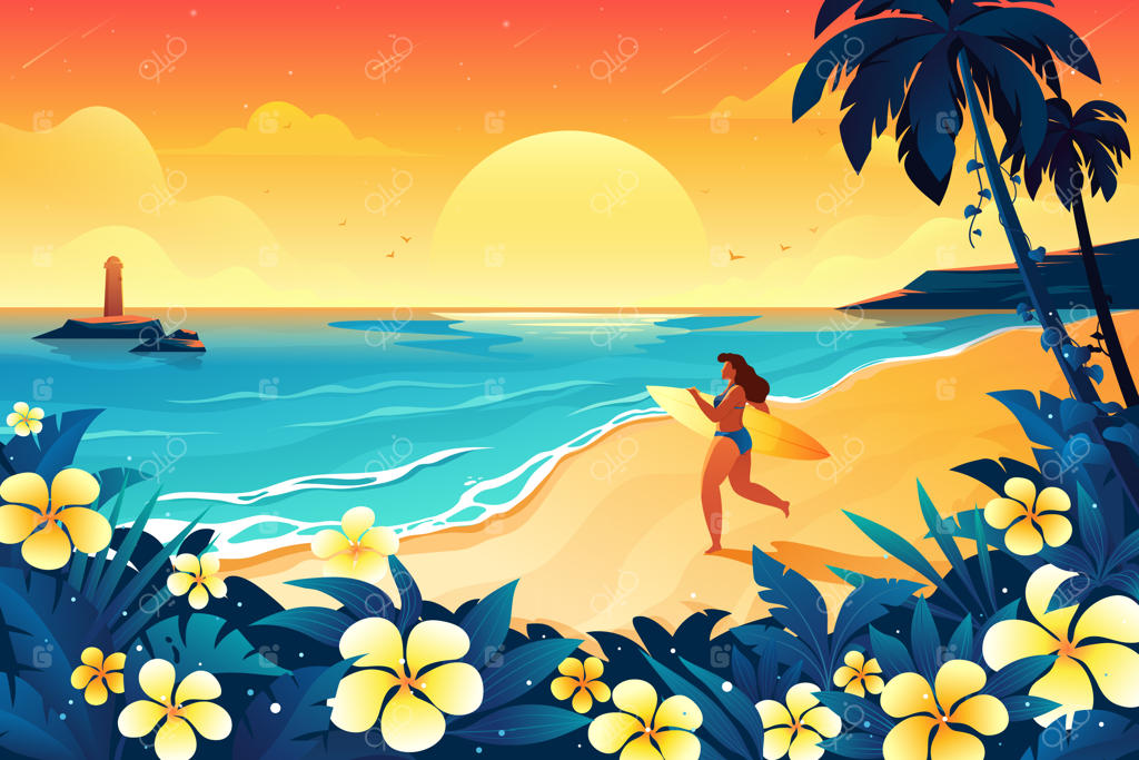 زن با تخته موج‌سواری آماده شنا کردن است.