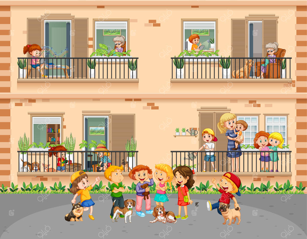 پنجره‌های آپارتمان با شخصیت‌های کارتونی همسایه‌ها