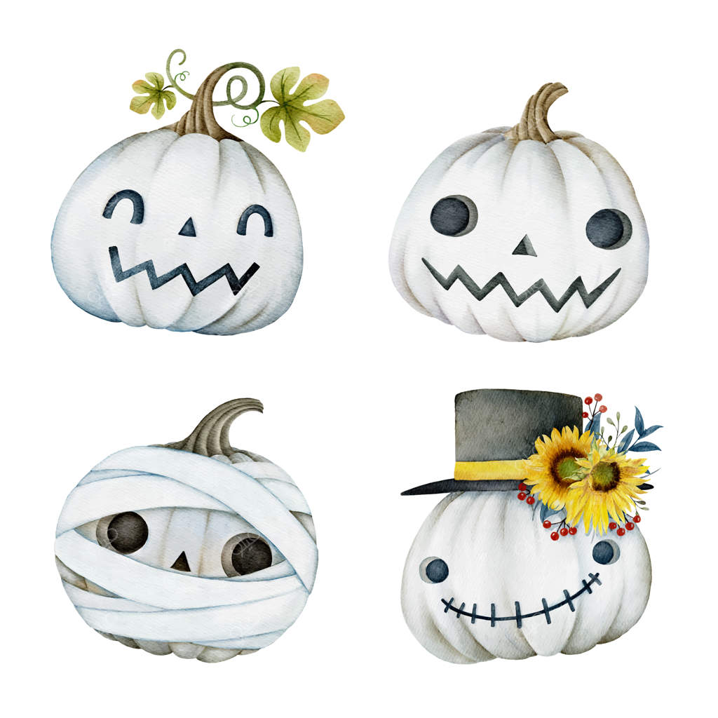 مجموعه وکتور کدوهای هالووینی با آبرنگ - سری ۳
