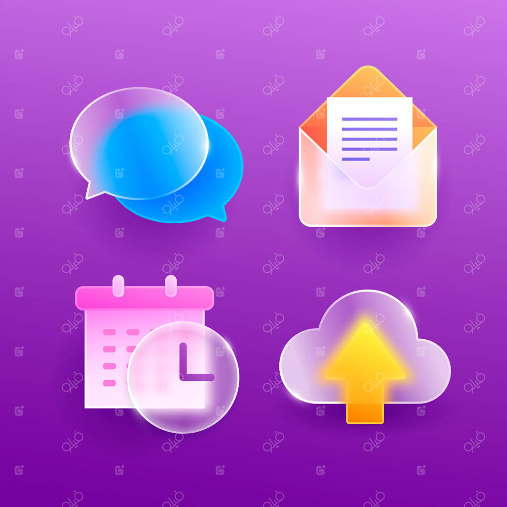 مجموعه آیکون‌ با افکت واقع‌گرایانه شیشه‌ای‌سازی