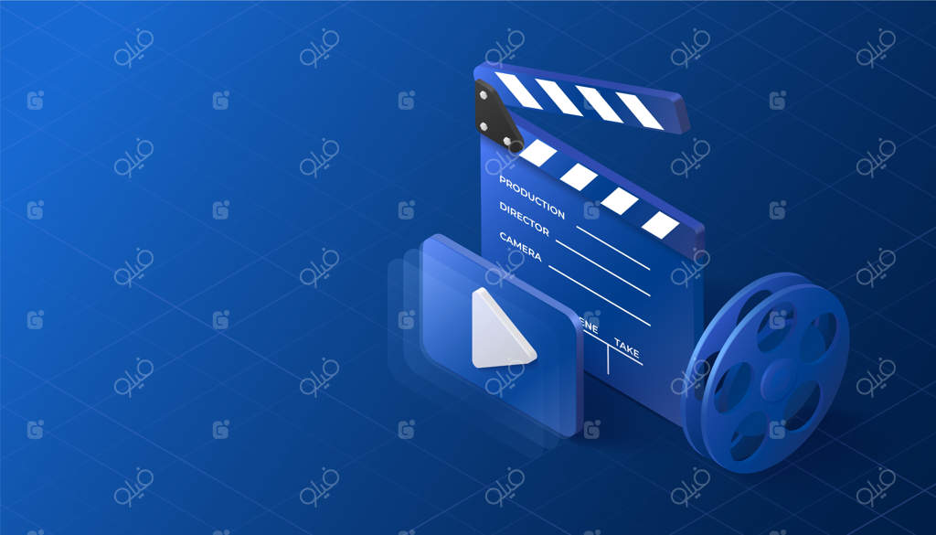 تصویرسازی سینما ایزومتریک: مفهوم فیلم با کلاکت و دکمه پخش