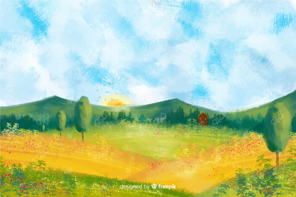 چشم‌انداز مزرعه با آبرنگ