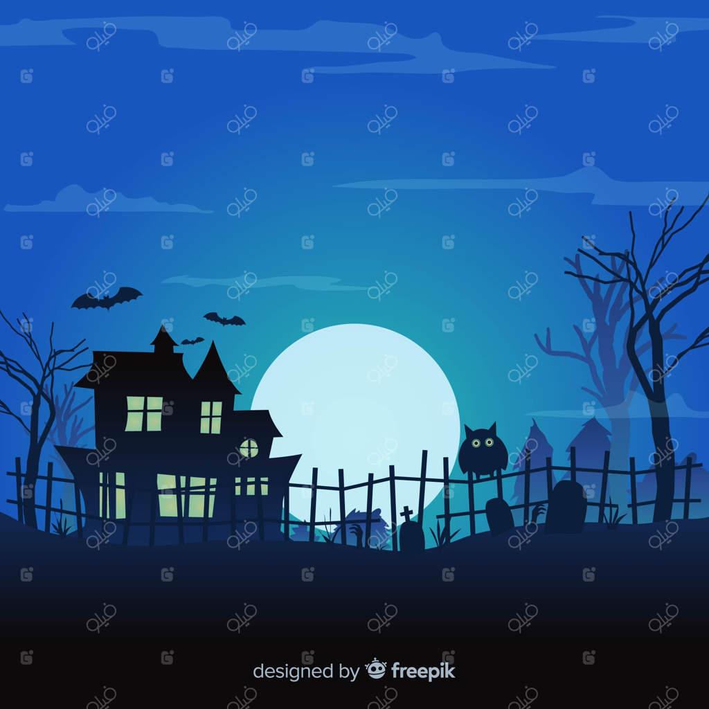 طراحی پس زمینه هالووین با خانه ارواح و قبرستان