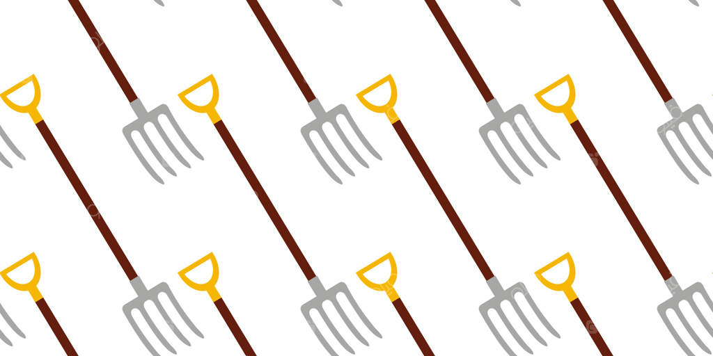 ابزارهای باغبانی به‌صورت الگویی تکراری روی زمینه‌ای سفید و تمیز چیده شده‌اند