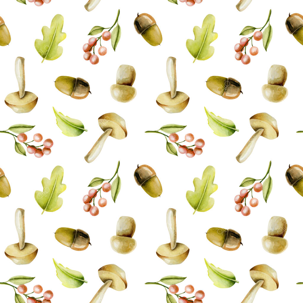 پترن یکپارچه با طرح‌های آبرنگی گیاهان پاییزی