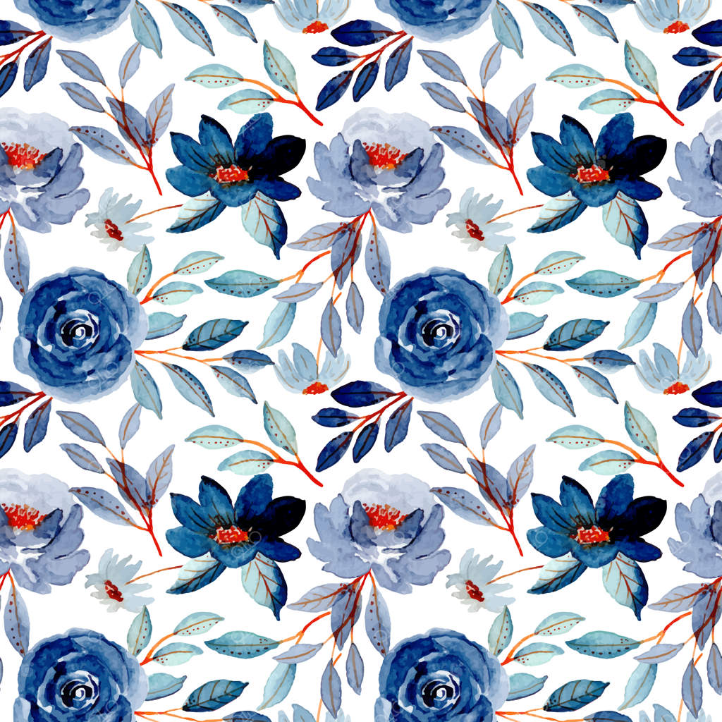 طرح آبرنگی گل‌های آبی، یکپارچه
