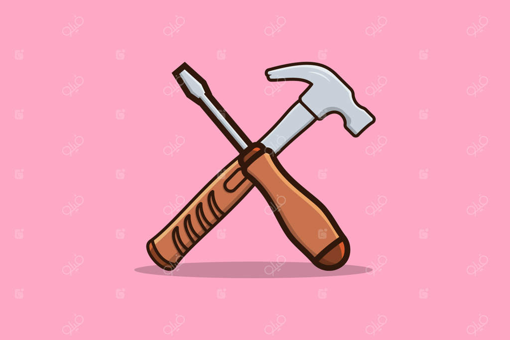 تصویر برداری از ابزارهای پیچ‌گوشتی و چکش پنجه‌ای.