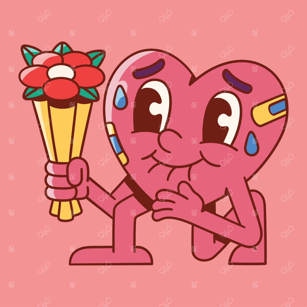 آیکون نقاشی دستی قلب بامزه و دوست‌داشتنی - طراحی روز ولنتاین مبارک