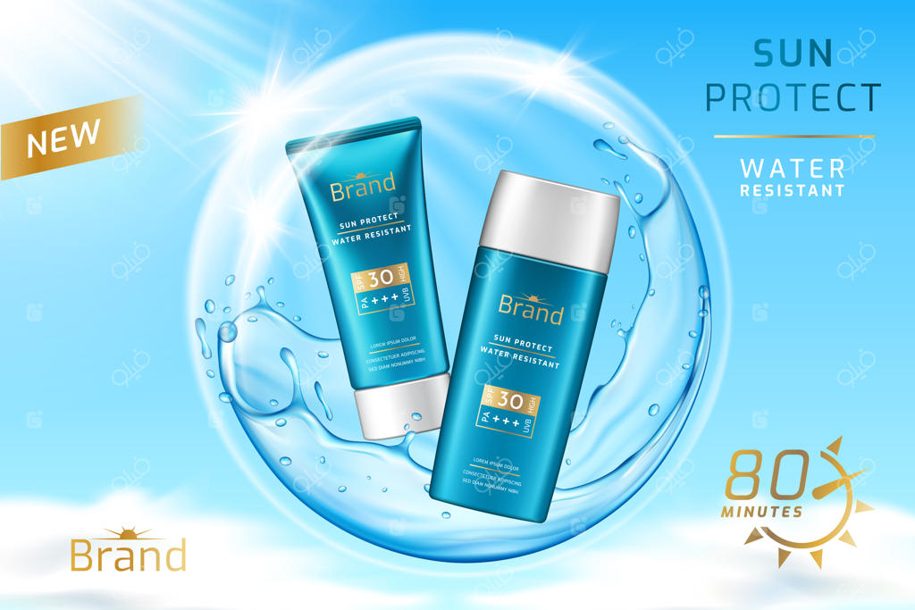 تیوب‌های کرم ضد آفتاب در حباب منعکس‌کننده نور خورشید