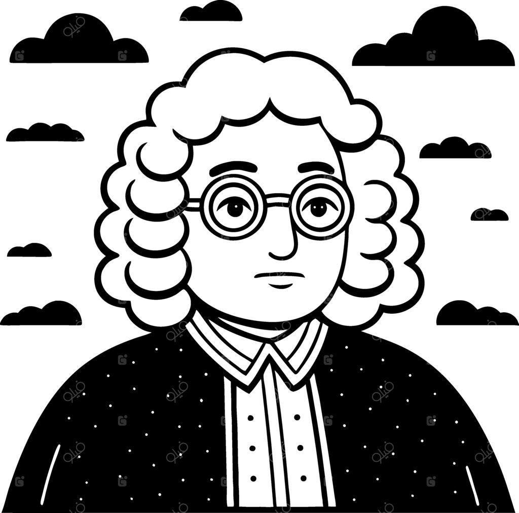 تصویرسازی پرتره با موهای فر و عینک در میان ابرها