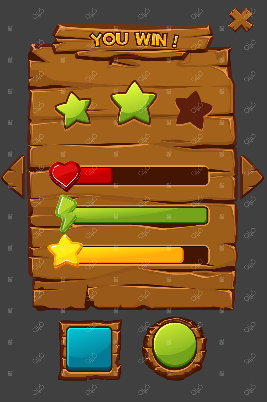 طرح مفهومی بازی: رابط چوبی با دکمه‌ها