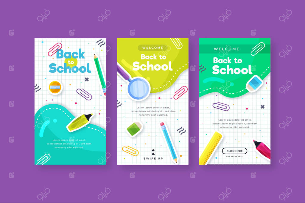 مجموعه استوری اینستاگرام بازگشت به مدرسه با طراحی تخت