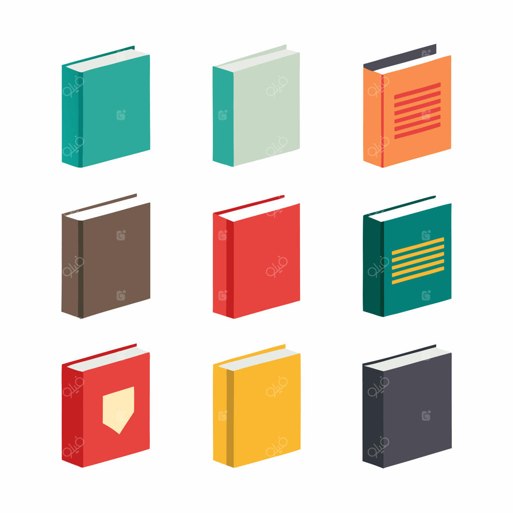 کتاب‌هایی با طراحی جلد انتزاعی و مینیمالیستی در پس‌زمینه سفید