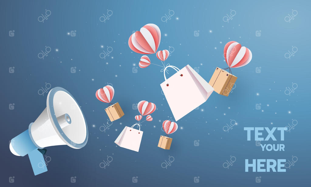 هنر کاغذی بلندگو: پس‌زمینه مدرن برای اعلان‌های تجاری و بنر فروش به همراه متن