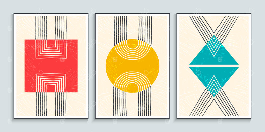 طراحی هنر دیواری با عناصر اشکال مینیمالیستی و ابتدایی