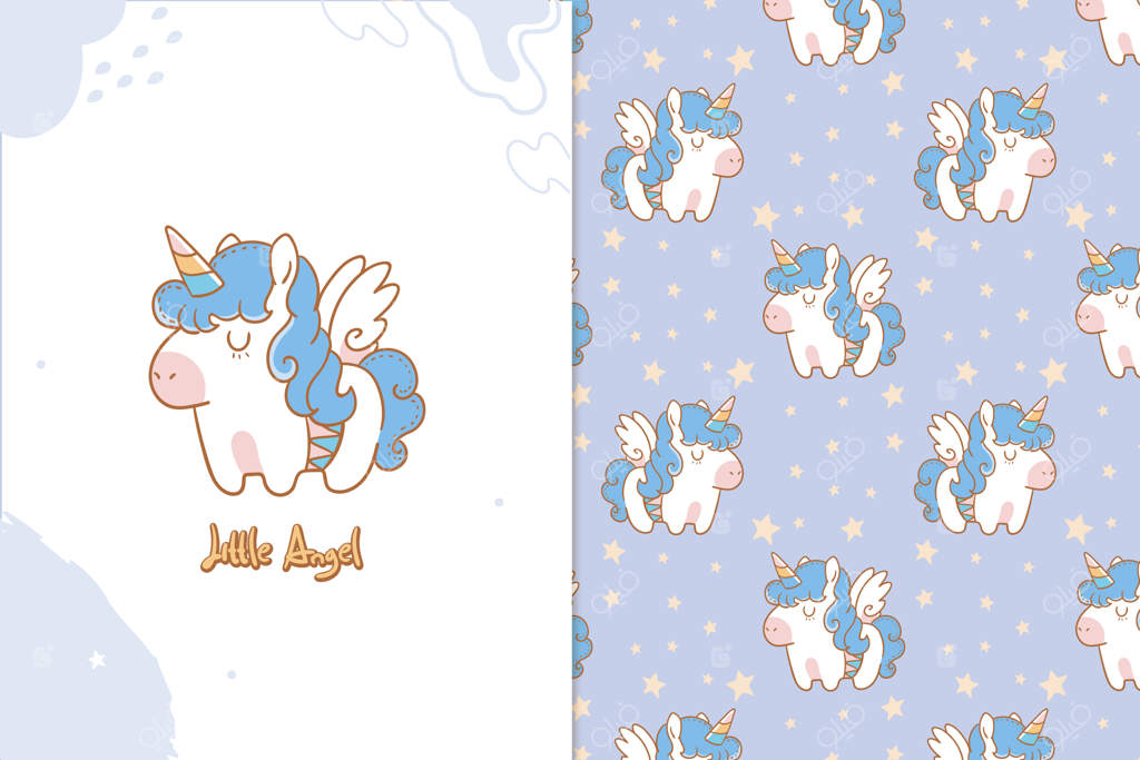 پترن یکپارچه فرشته کوچک و یونیکورن