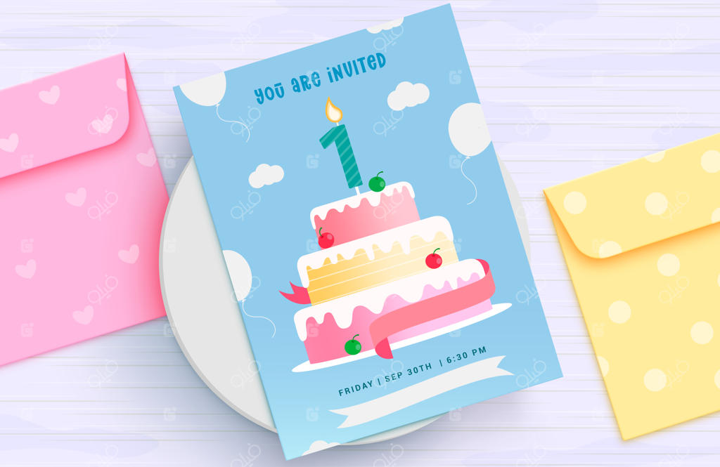 طراحی کارت تبریک تولد: دعوت‌نامه جشن تولد کودکان با طرح چوبی