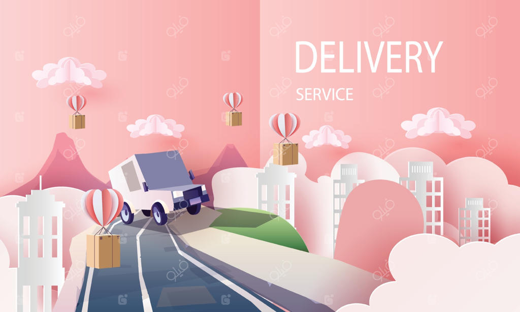 وکتور کارتونی وانت تحویل هنر کاغذی و خدمات خرید آنلاین در شهر.