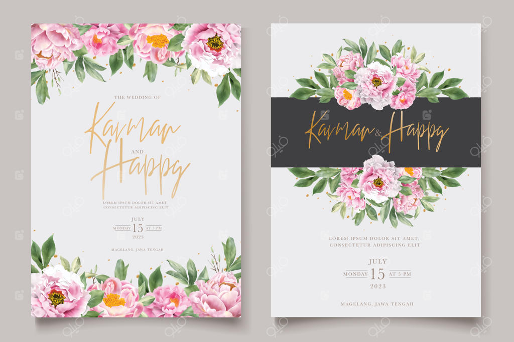 مجموعه کارت عروسی با طرح آبرنگی گل‌های صدتومانی و رز